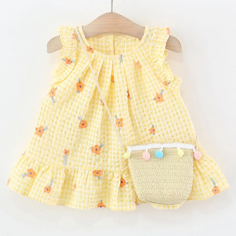 Vestido de algodón con estampado a cuadros y flores para bebé
