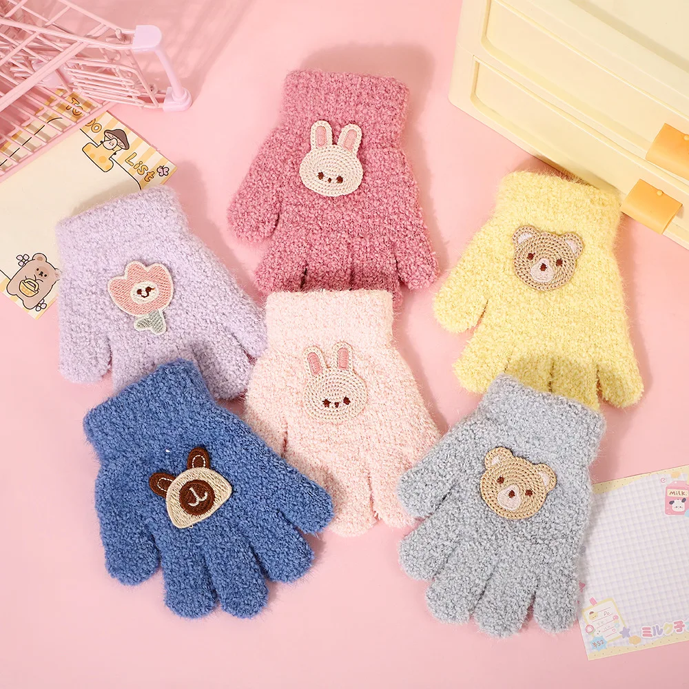 Guantes de punto infantiles con diseño de animales