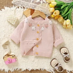 Cárdigan de punto floral para niña suave elegante primavera-otoño