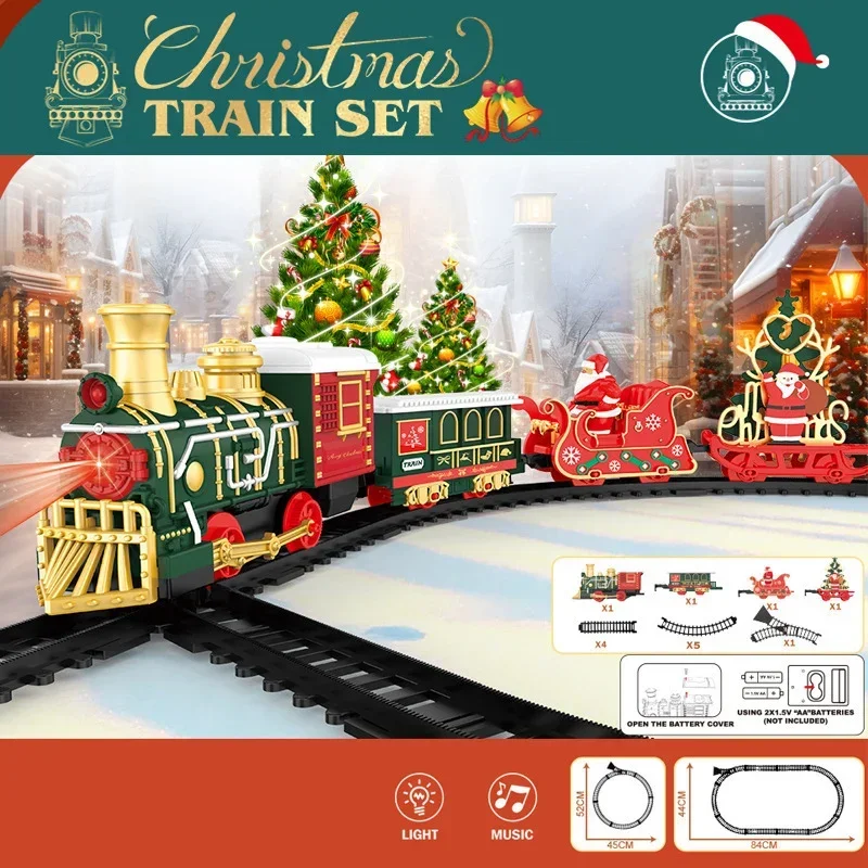 Tren eléctrico navideño con luces y música, vía de montaje clásica - imagen 4