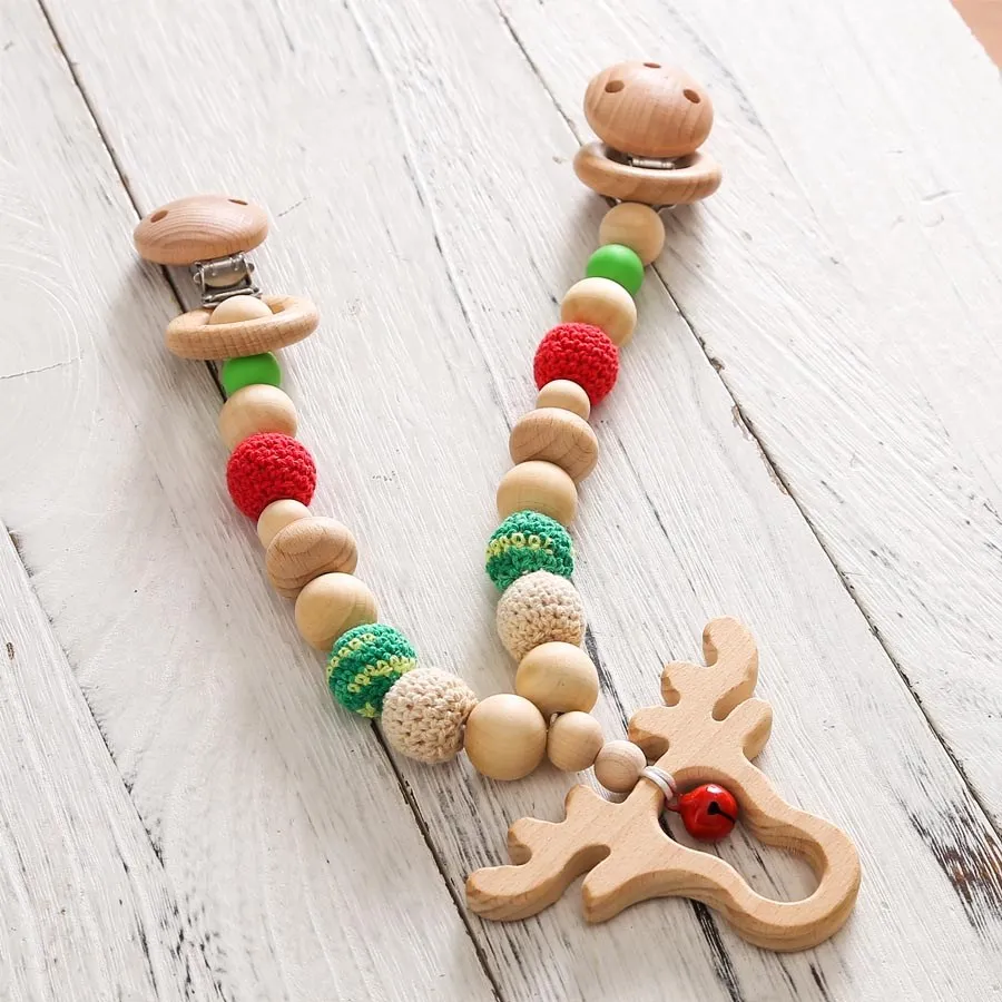Cadena chupete de madera con animales para cochecito hecha a mano - imagen 3