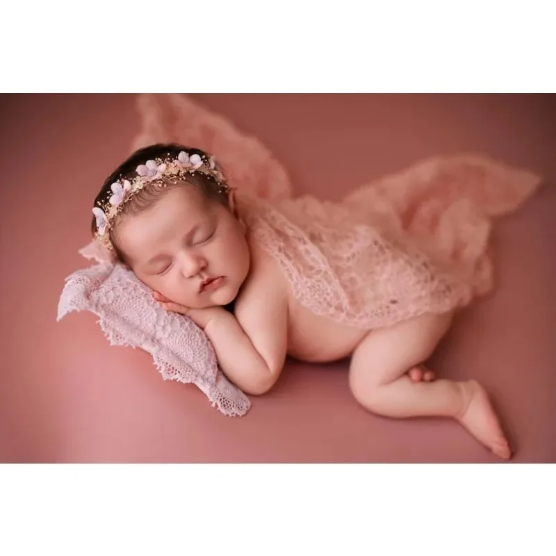Kit fotografía newborn con envoltura mohair y diadema de perlas bebé - imagen 4