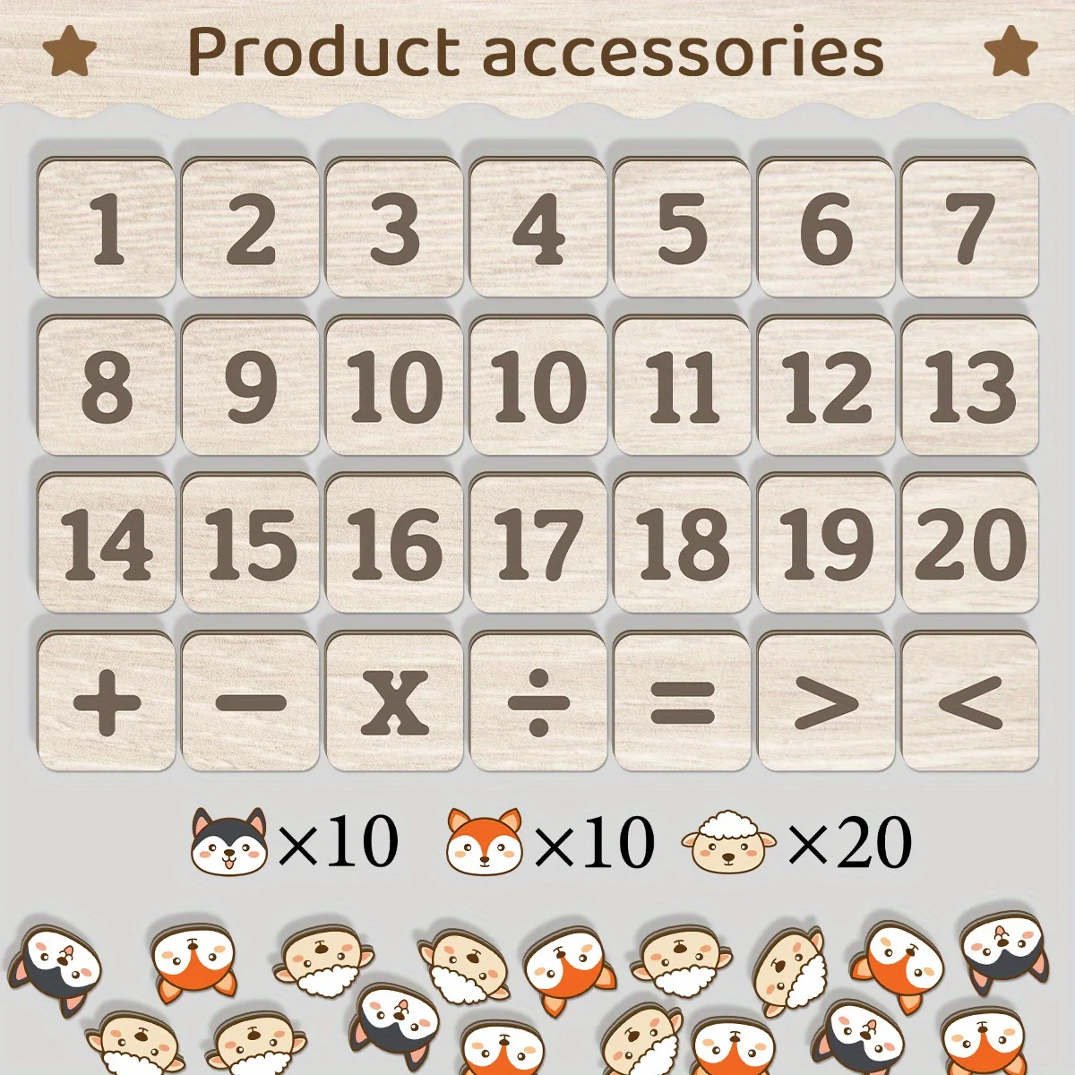Juego de números de madera para contar animales, educativo - imagen 2