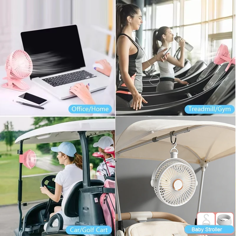 Ventilador para cochecito de bebé colgante silencioso con clip