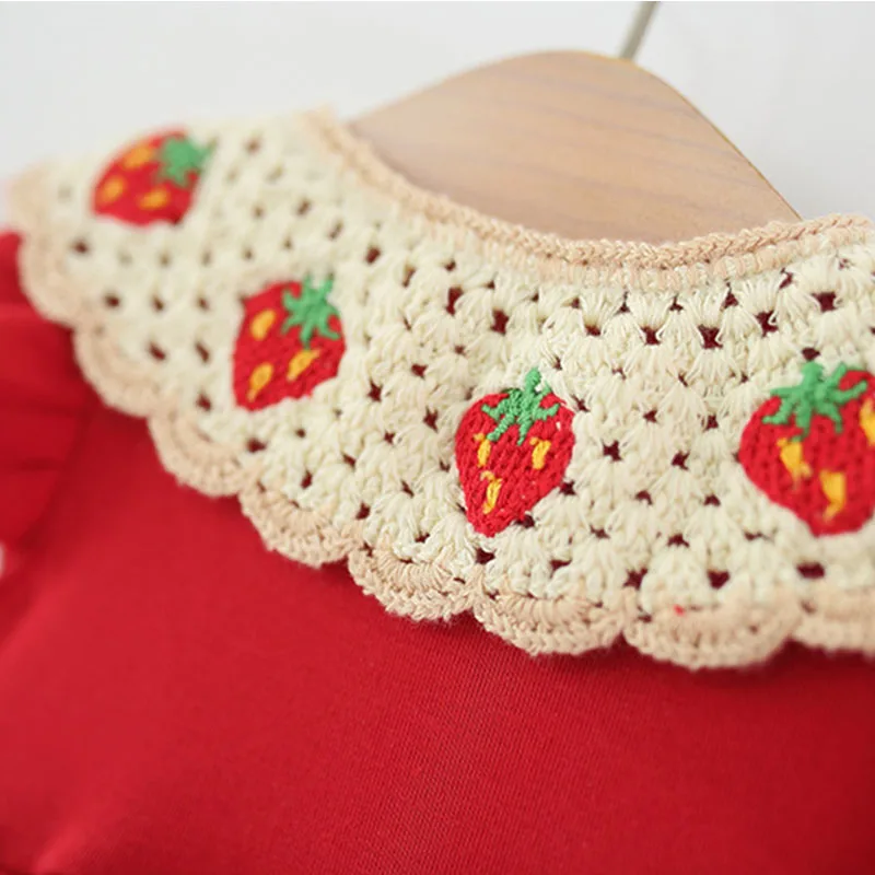 Conjunto de vestido sin mangas de niña rojo con lazo fresa de verano - imagen 3