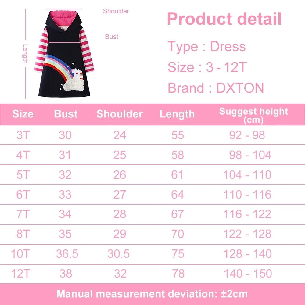 DXTON vestido con capucha a rayas para niña de algodón arcoíris - imagen 4