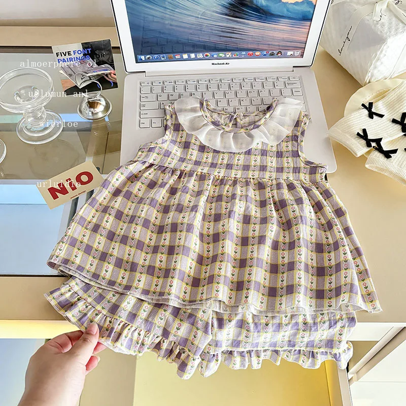 Conjunto de verano para niñas con camisa sin mangas de encaje - imagen 4
