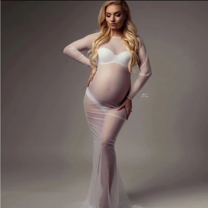 Body de tul para embarazadas – Vestido de maternidad manga larga - imagen 4
