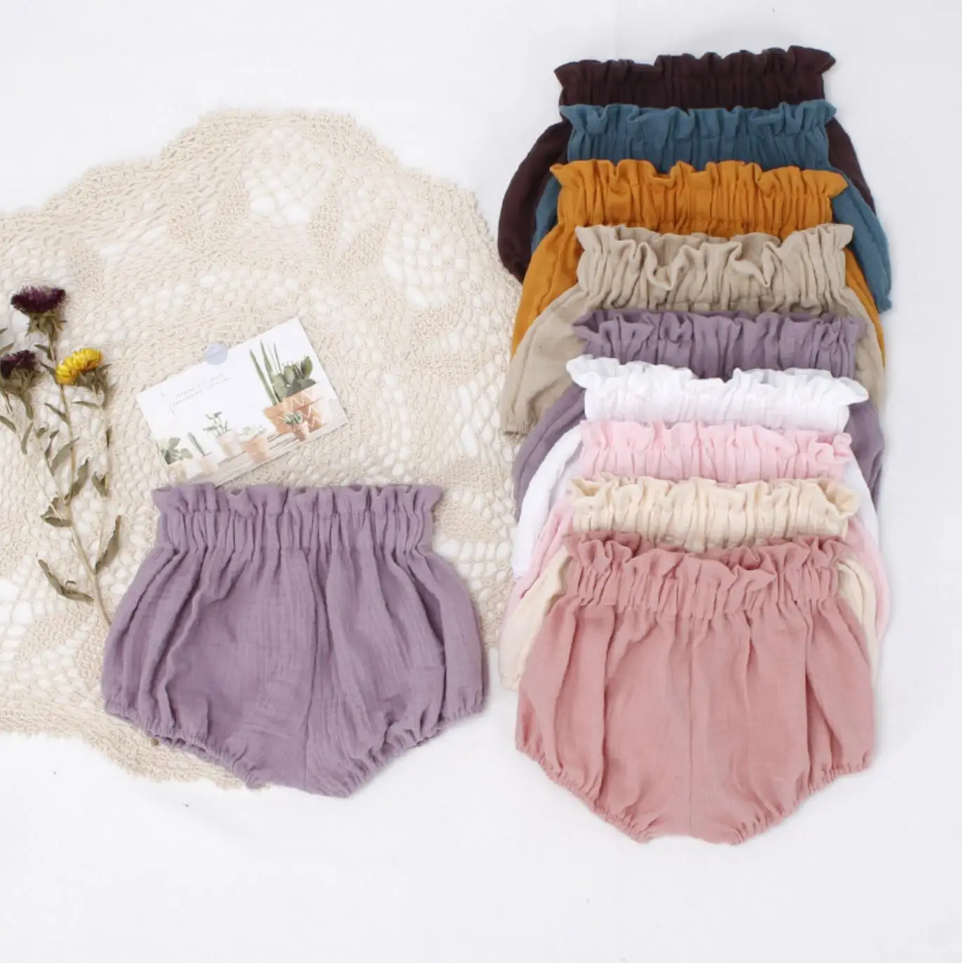 Pantalones cortos de algodón muselina con cintura elástica