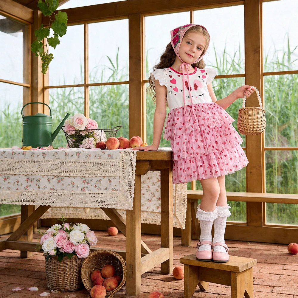 DXTON Vestido de verano de princesa con tutú, corazón y capas - imagen 3