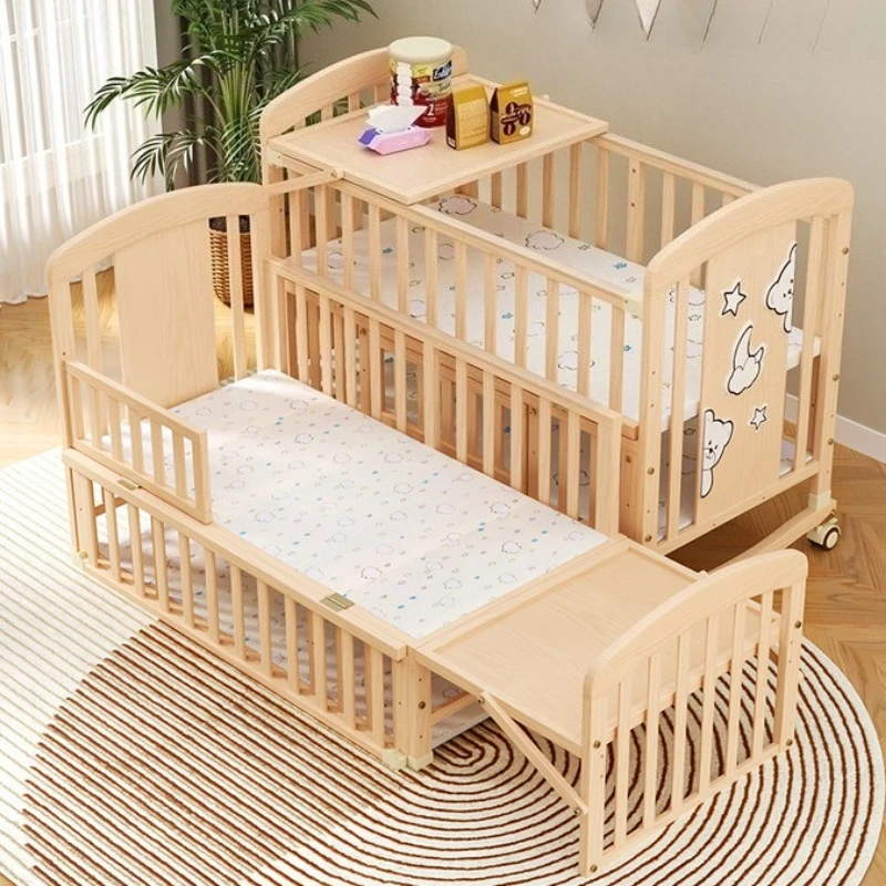 Cuna mecedora de madera maciza con ruedas y mosquitera
