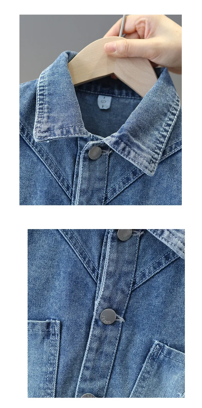 Detalle de botonadura y cuello vuelto