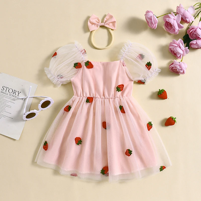 Vestido de tul A con fresa bordada, diadema y manga abullonada - imagen 4