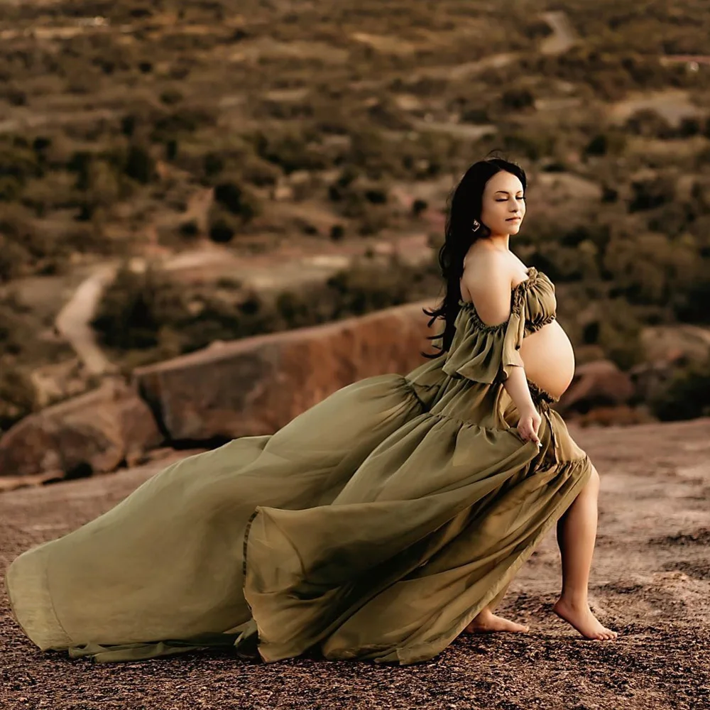 Vestido premamá de gasa para sesión fotográfica, falda larga - imagen 4