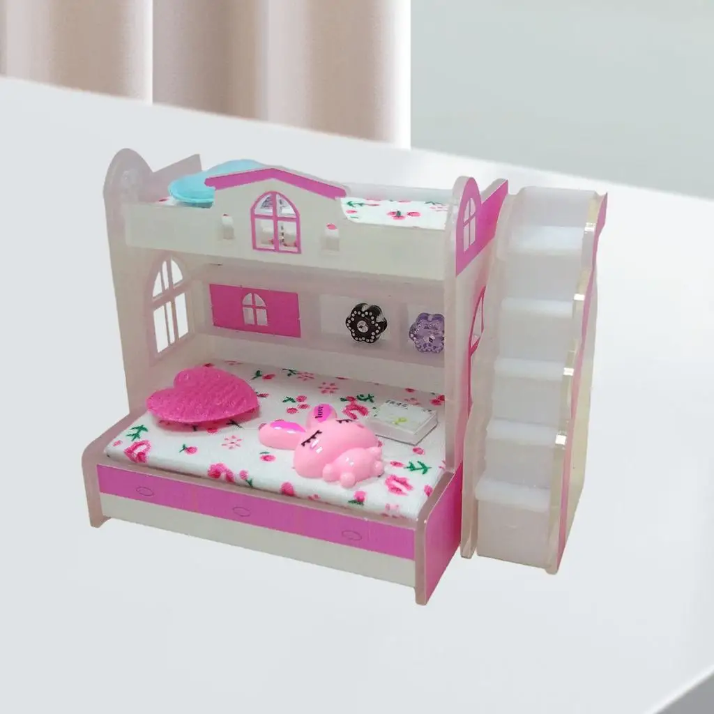 Cama litera para casa de muñecas en miniatura, juguete infantil - imagen 5