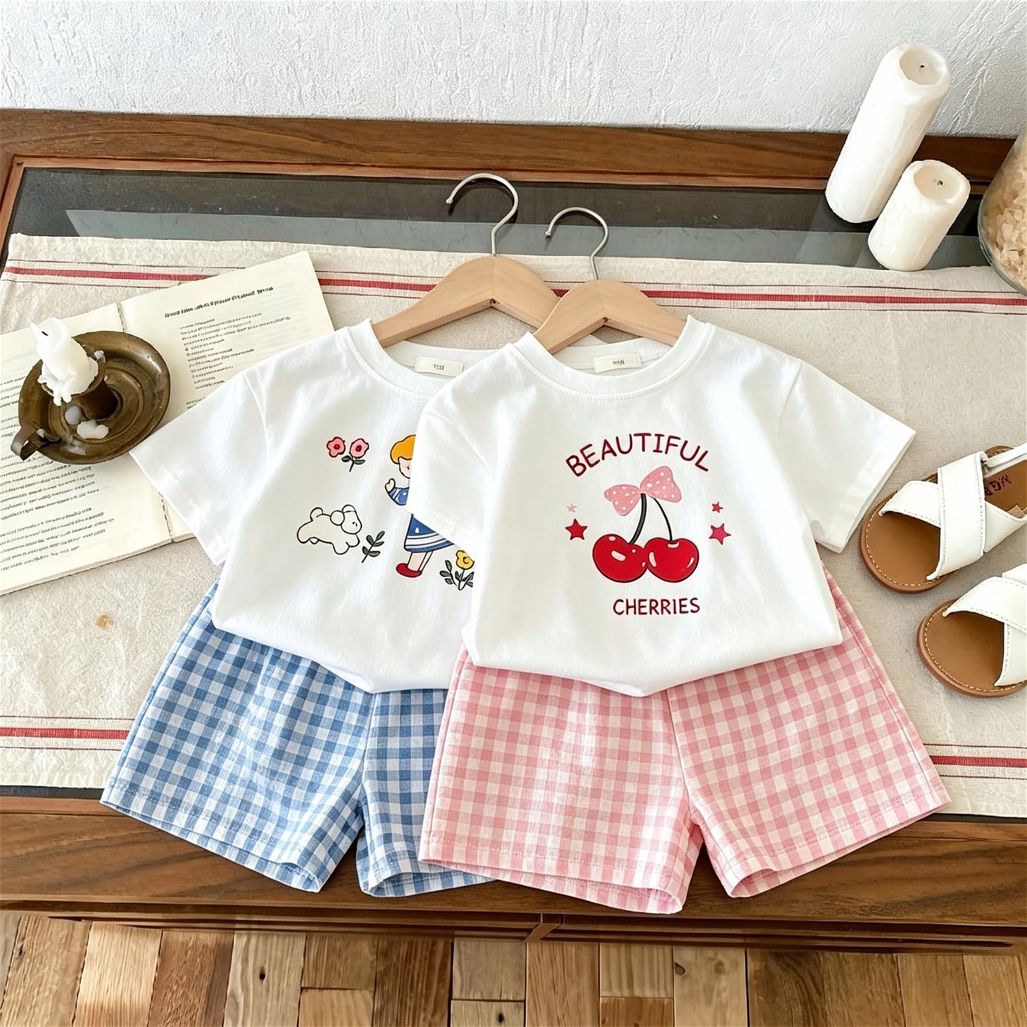Conjunto de verano infantil camiseta estampada y pantalón corto