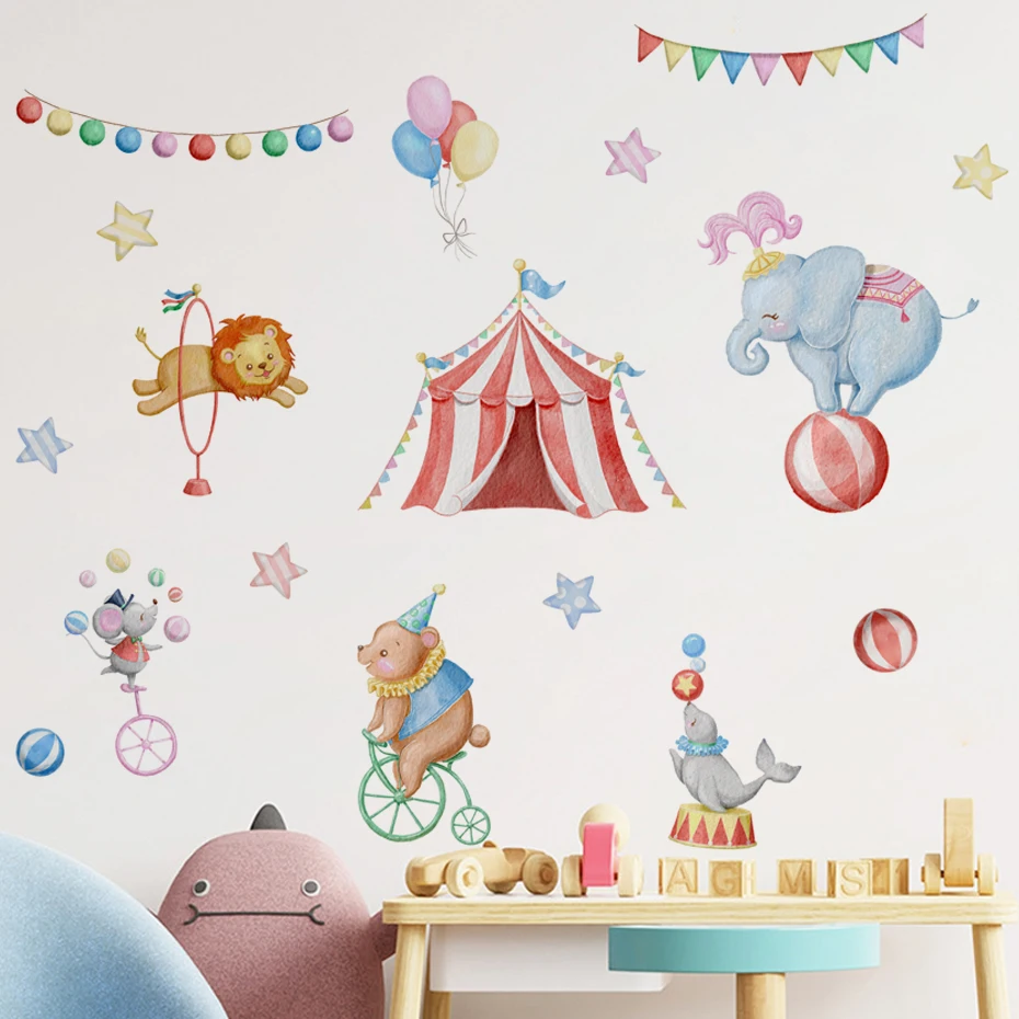 Pegatinas pared infantiles animales de circo estilo acuarela - imagen 4