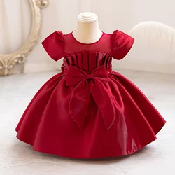 Vestido de flores para niña con mangas cortas abombadas y lazo