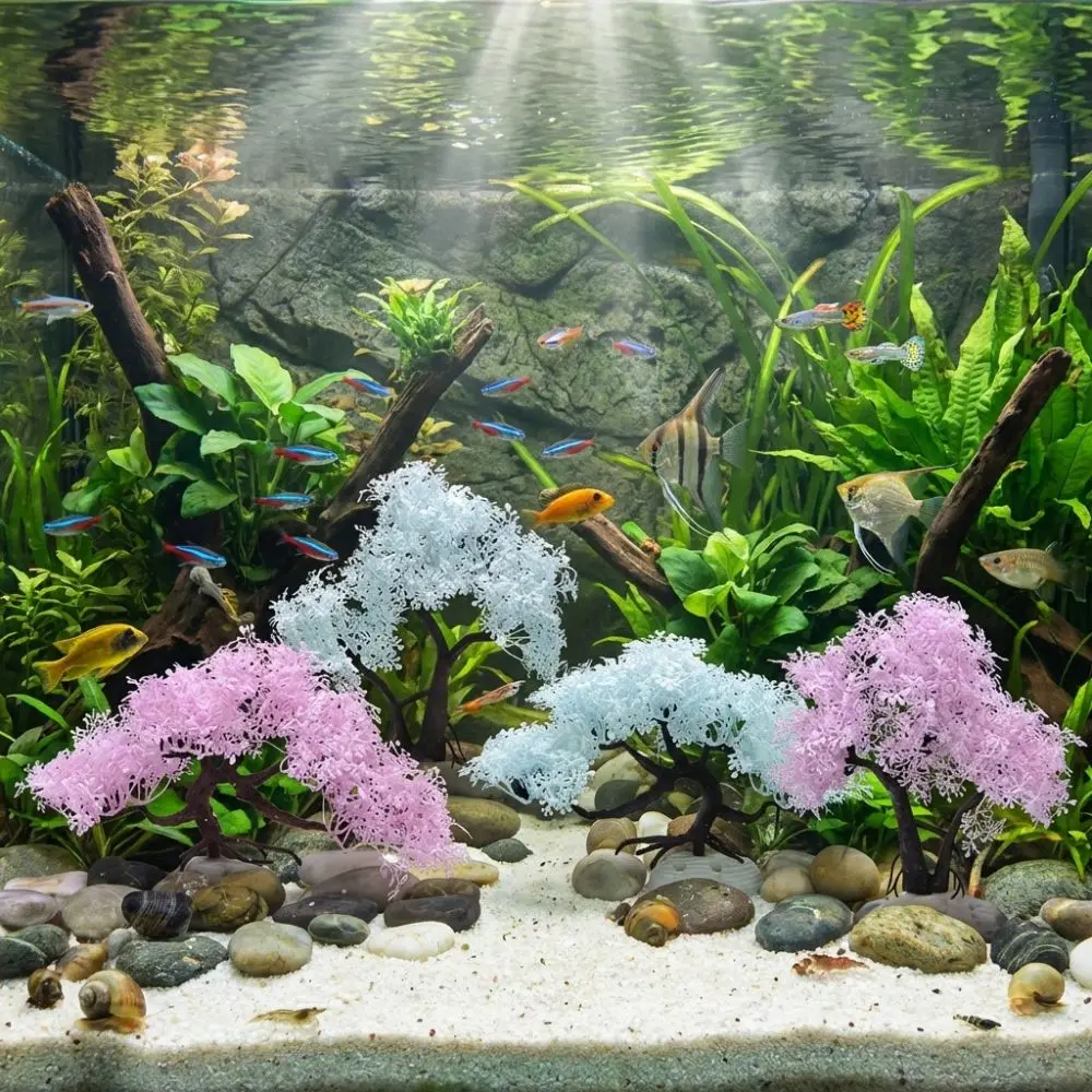 Árbol de cerezo artificial realista para acuario con flores - imagen 4