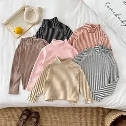 Camiseta térmica de rayas con cuello alto para niños