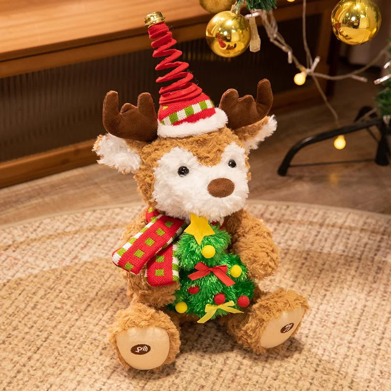 Reno de peluche parlante eléctrico que canta y baila de Navidad