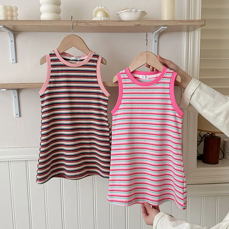 Falda tipo chaleco para niña – Estilo coreano rayas verano