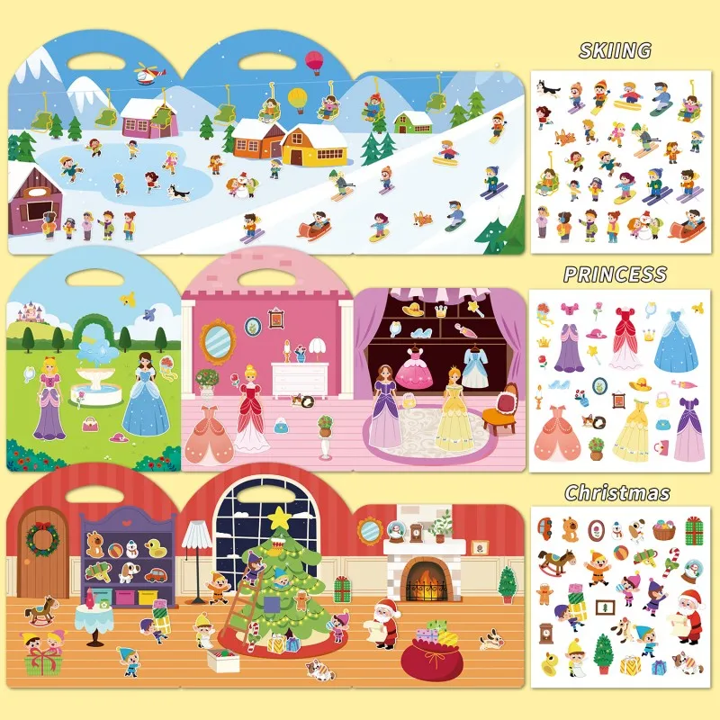 Libro de pegatinas de gelatina reutilizable multiescenario educativo