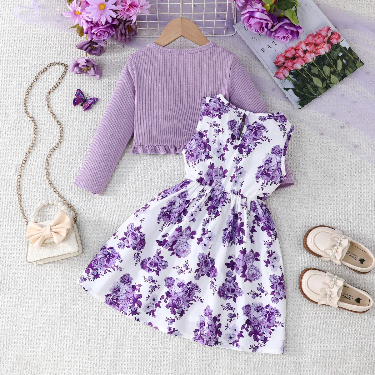Vestido de princesa con estampado de flores para niña pequeña