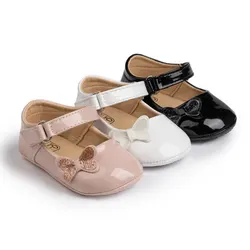 Meckior Zapatos de piel para bebé niña – Antideslizantes con lazo