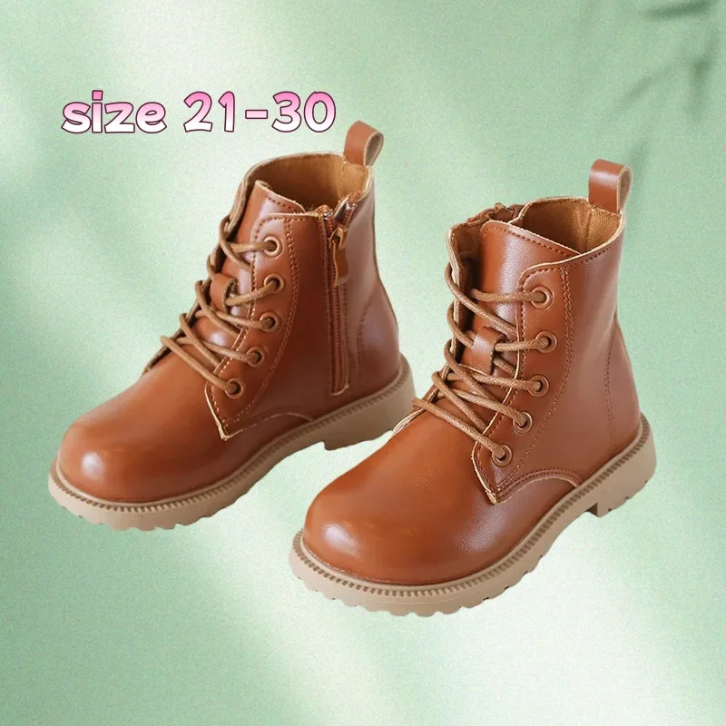 Botas infantiles de piel sintética para otoño/invierno, negro y marrón