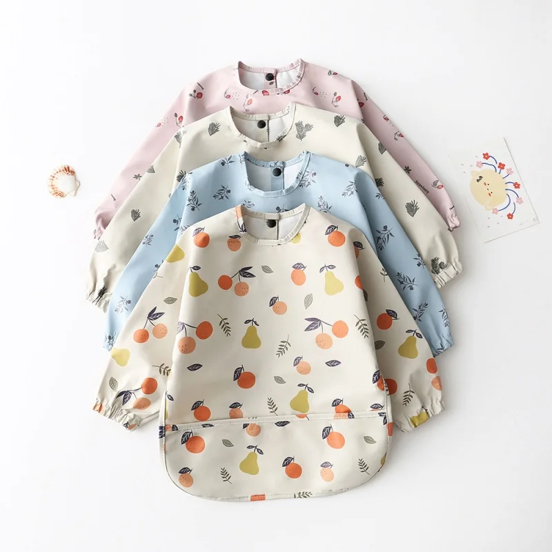 Vestido reversible impermeable para bebé – Babero de manga larga suave para comer - imagen 3