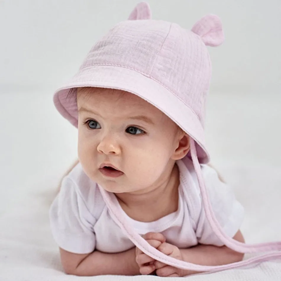 Gorro muselina con orejas de oso para bebé – Protección solar verano - imagen 2
