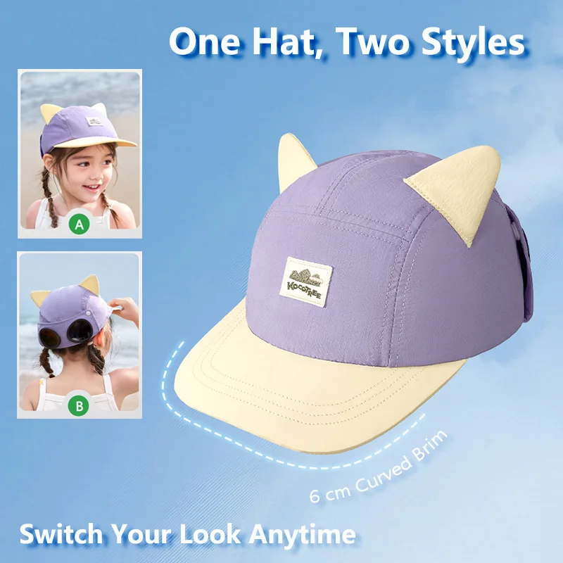 Gorra béisbol infantil con orejas de gato 3D y protección UV - imagen 2