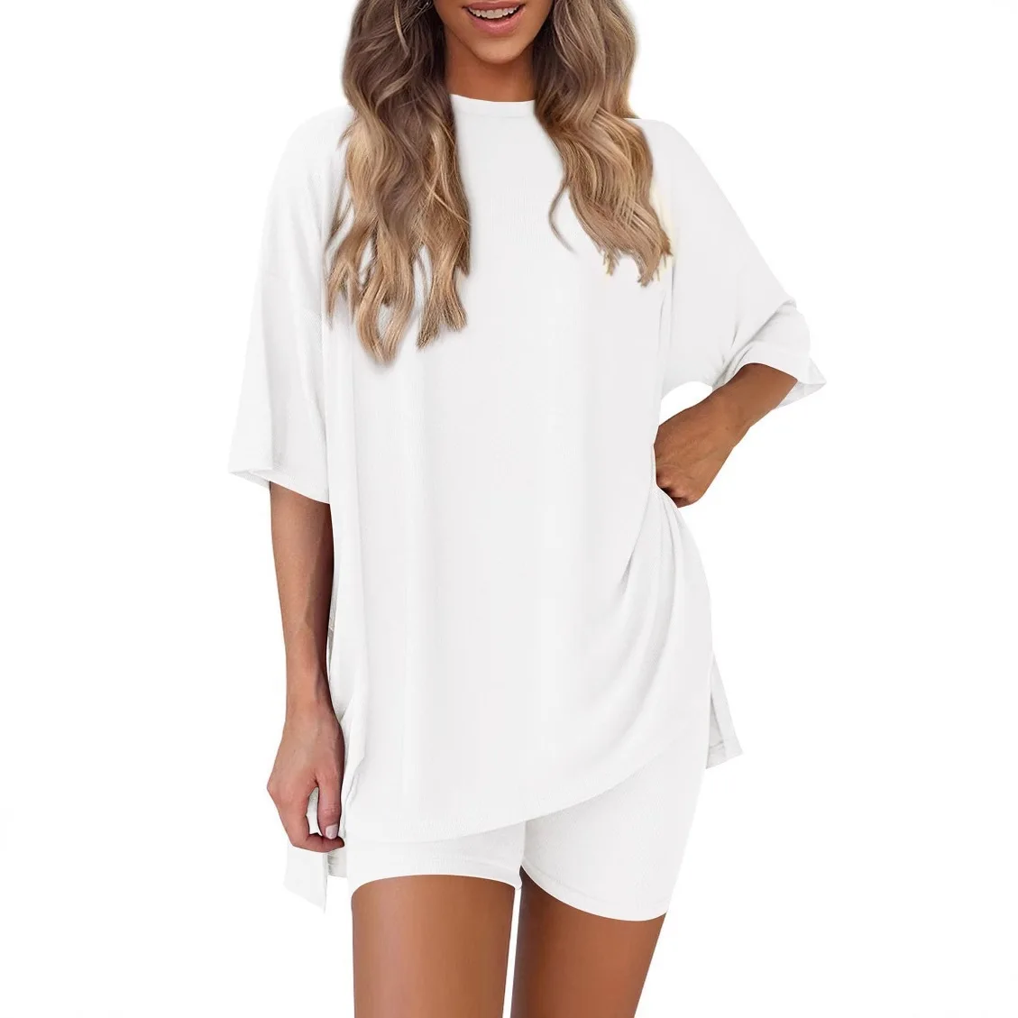 Conjunto de pijama verano holgado, color liso, para mujer - imagen 2