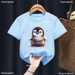 Camiseta infantil de manga corta con pingüinos para verano