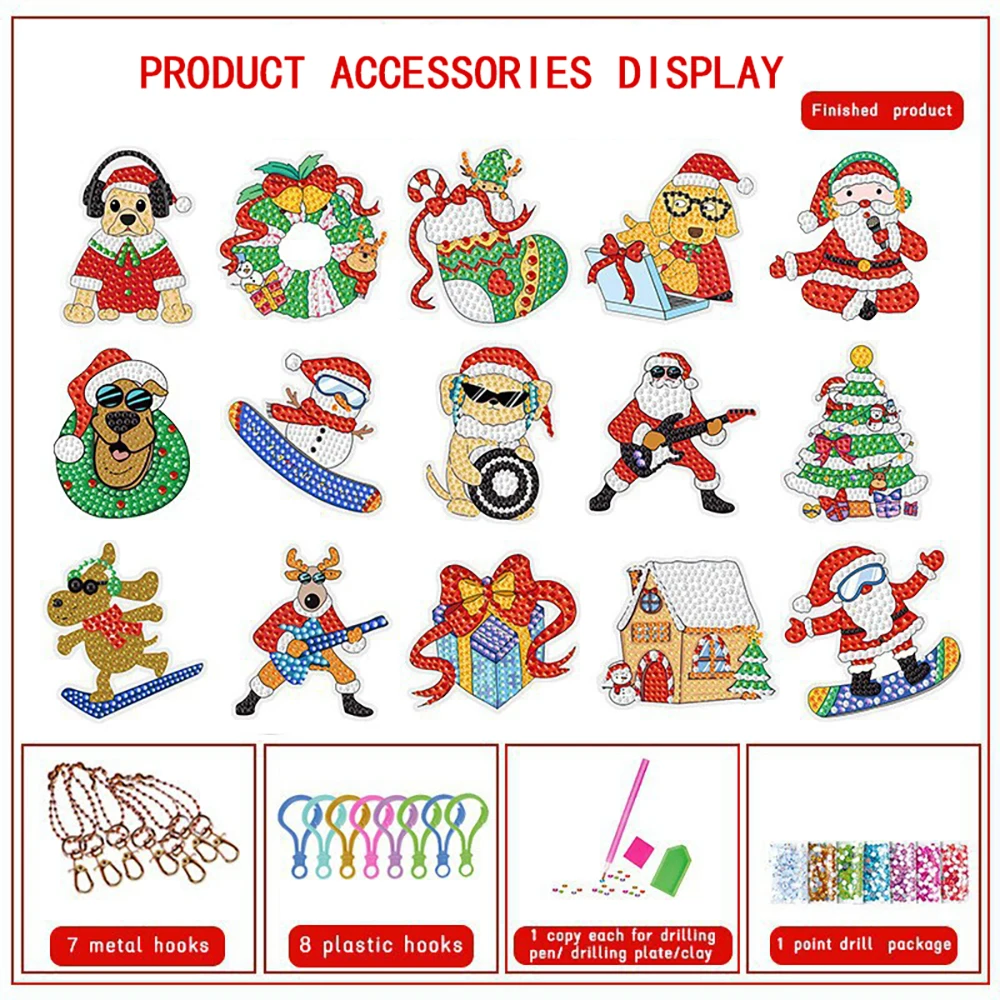 Llavero de pintura de diamantes 5D para niños – Kit navideño DIY - imagen 4