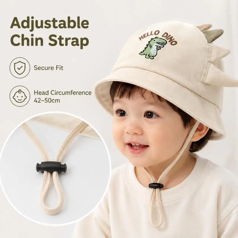 Gorro de bebé de ala ancha para sol con dinosaurios y cuerda