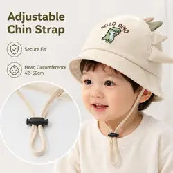 Gorro de bebé de ala ancha para sol con dinosaurios y cuerda