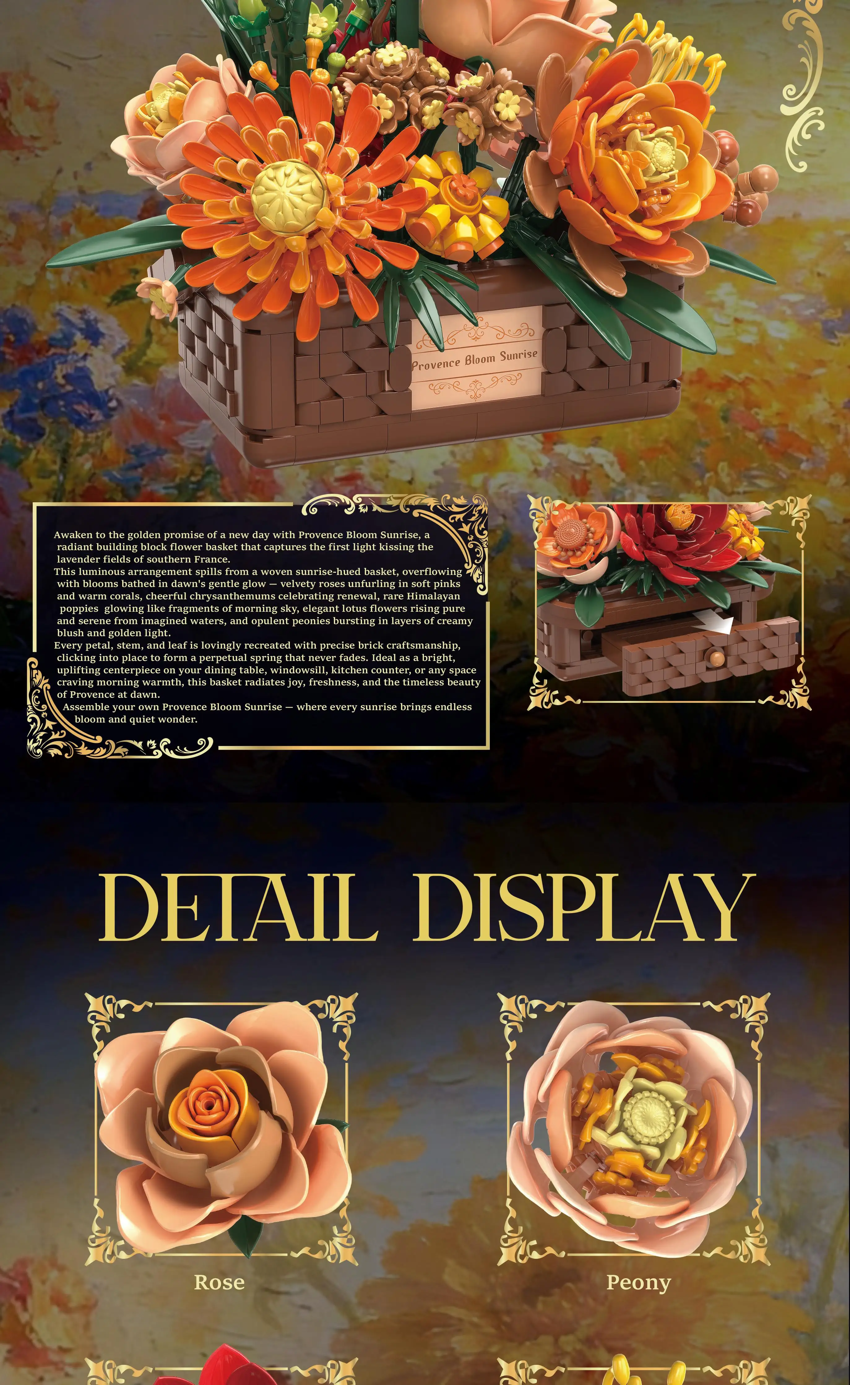 Detalle de flores y placa temática