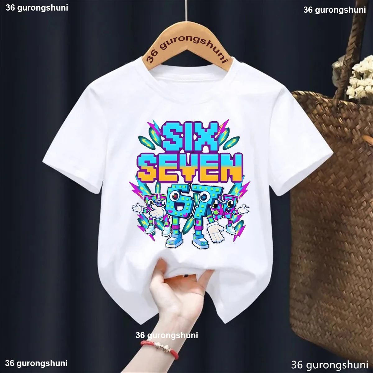 Camiseta estampada Brainrot meme con bloques, para niños y niñas - imagen 2