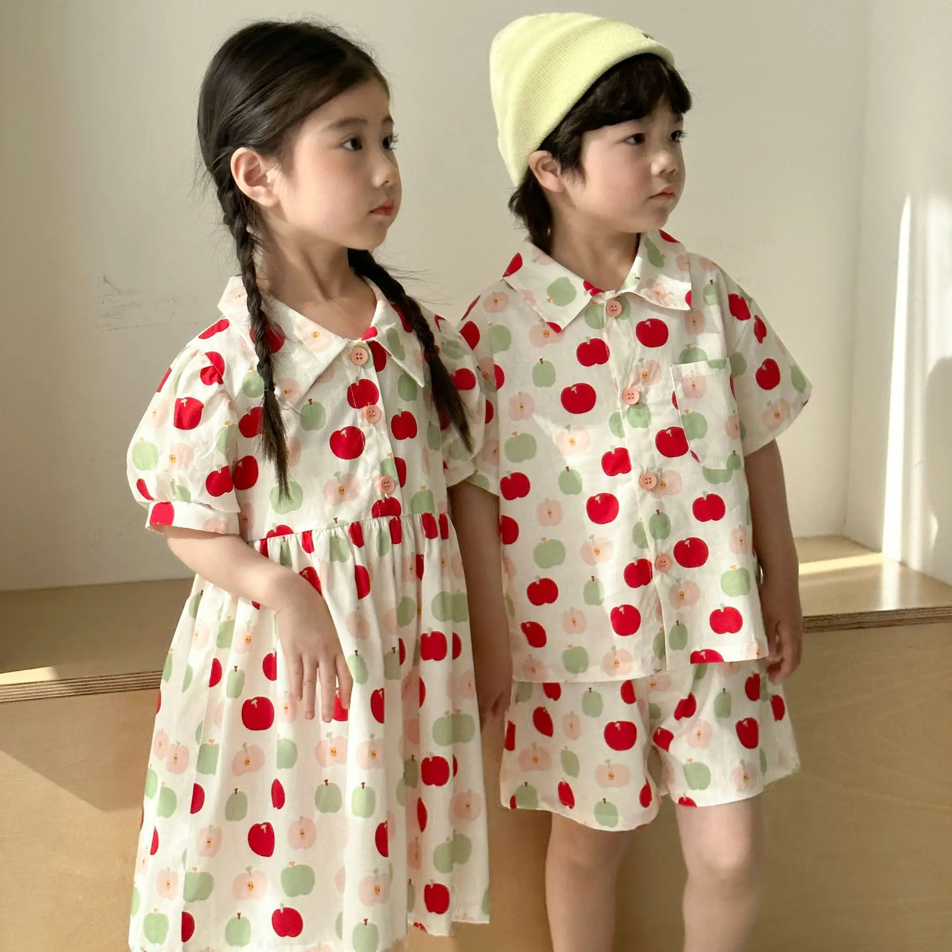 Conjunto verano hermanos niño y niña – Camisa y vestido de algodón - imagen 3