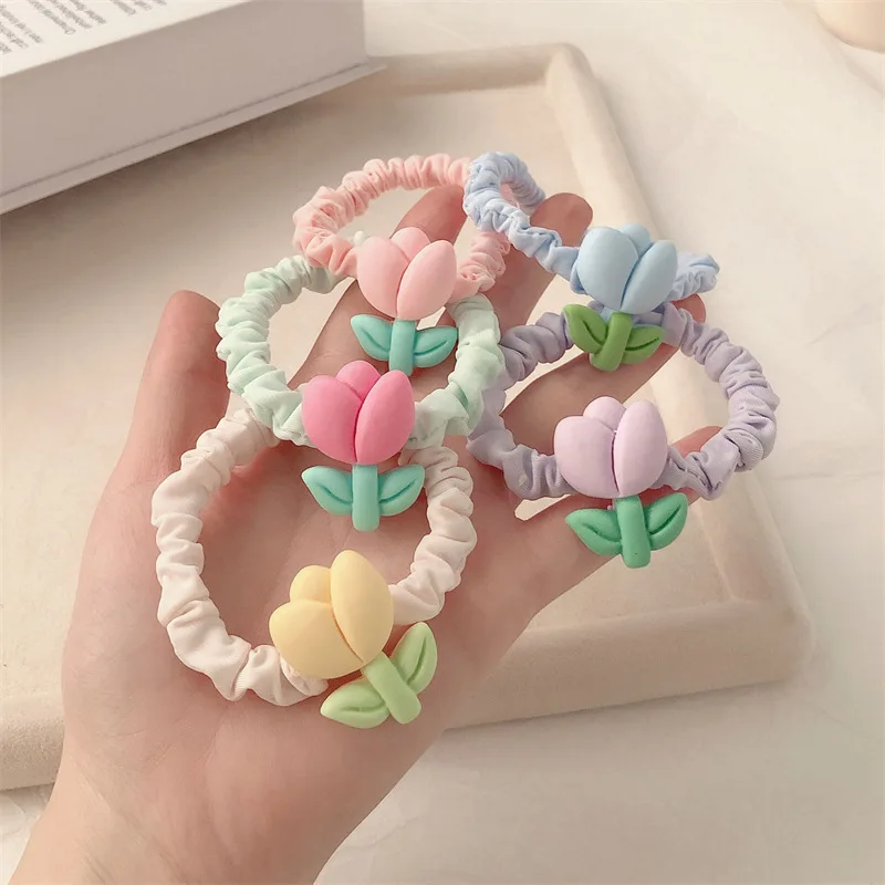 Banda para el pelo de niña tipo scrunchie con flor tulipán - imagen 4