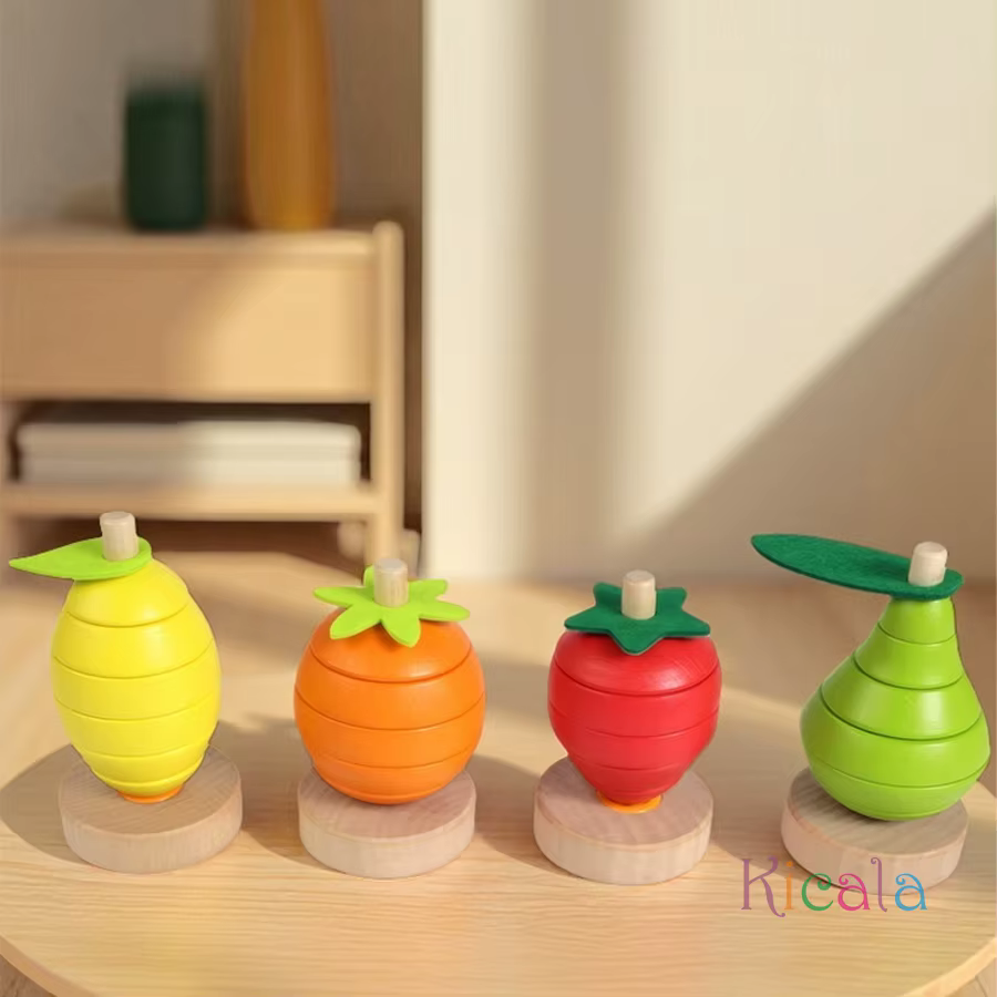 Juguete Montessori de madera con frutas apilables para aprender lógica - imagen 5