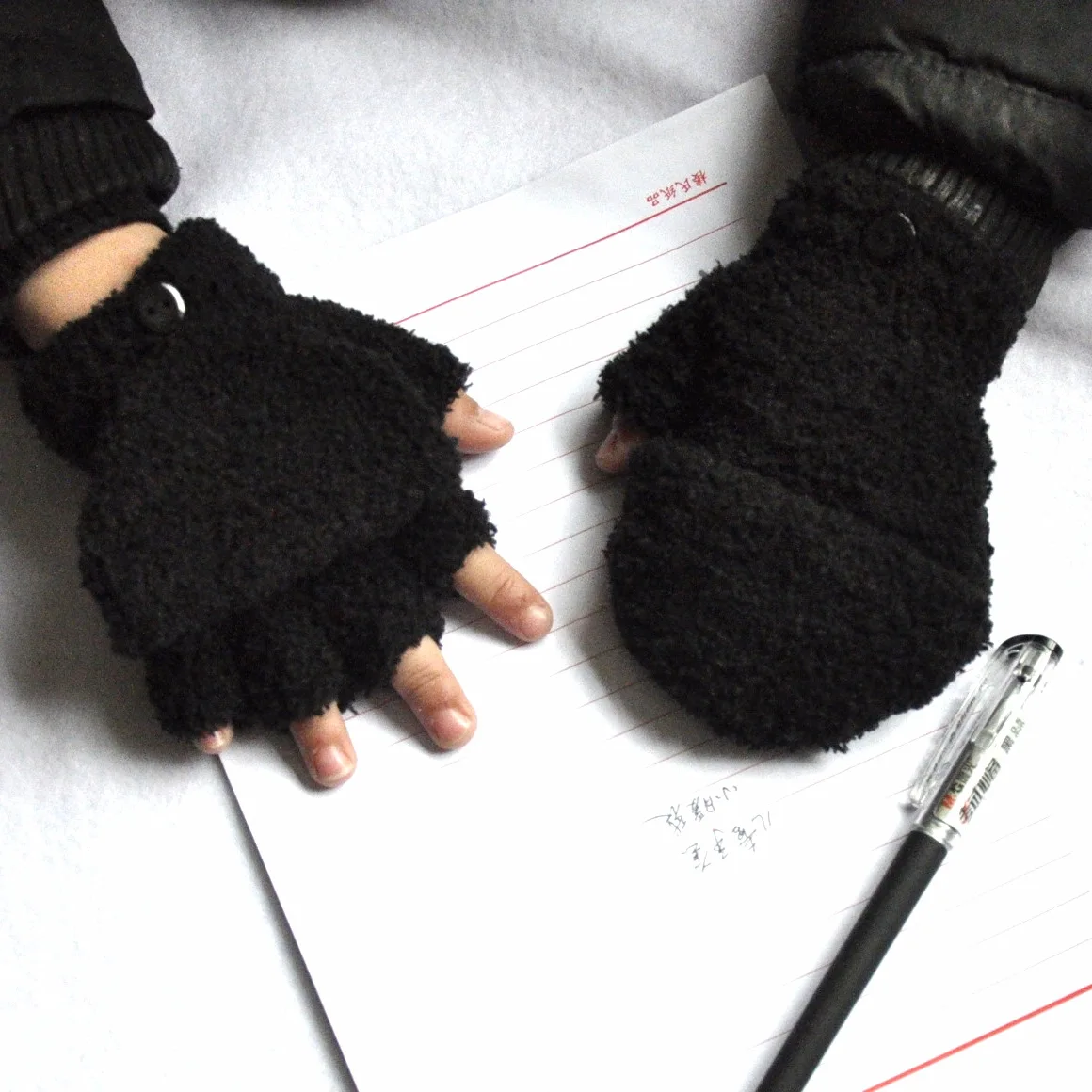 Guantes de invierno de lana Coral con tacto medio dedo cálidos - imagen 5