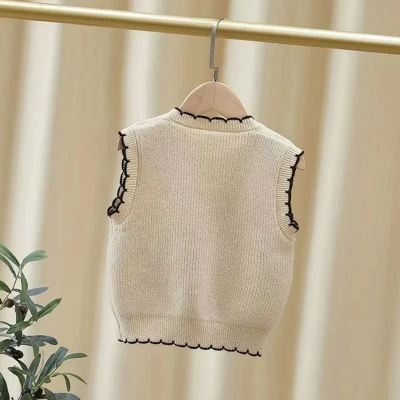 Cárdigan punto cuello V para niña – Chaleco tejido bebé - imagen 4