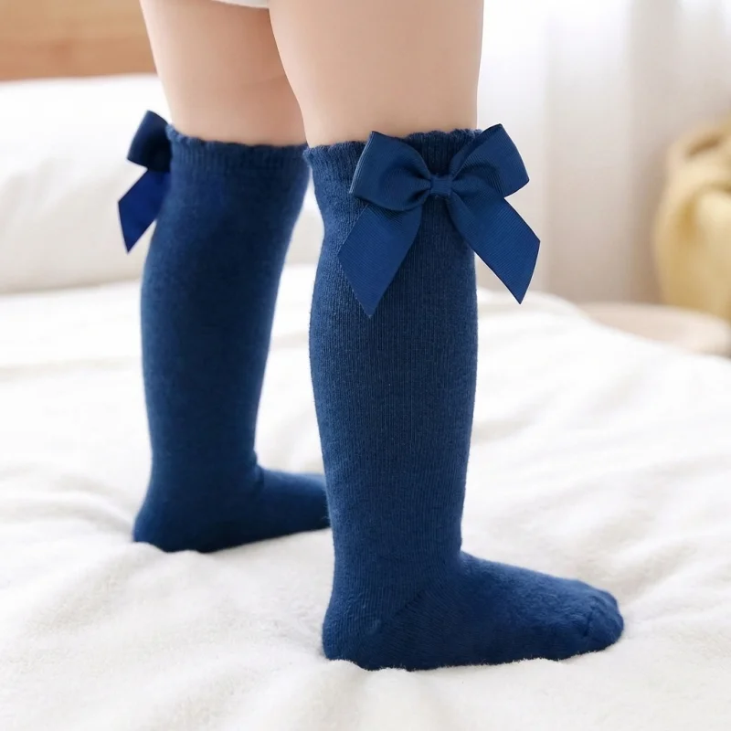 Calcetines altos de algodón para niñas con lazos y estilo vintage - imagen 3