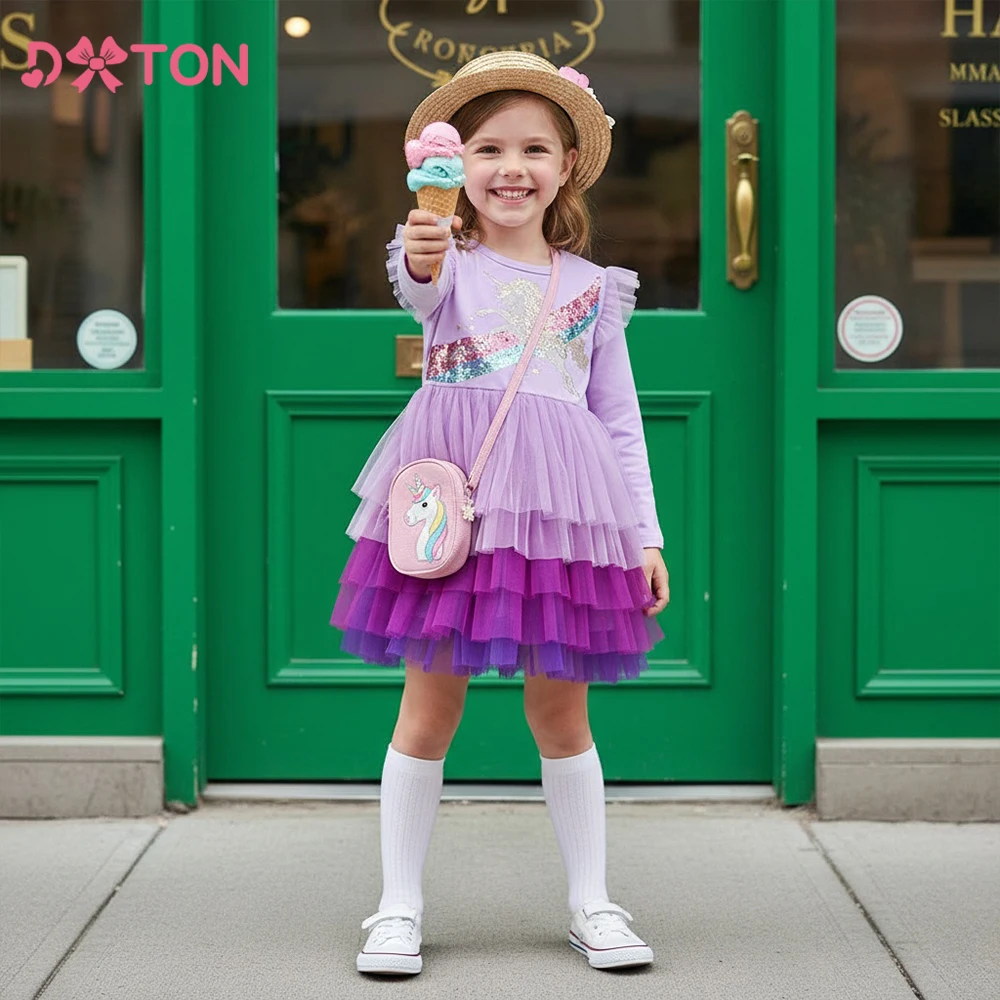 DXTON Vestido de princesa para niña en algodón con lentejuelas - imagen 2
