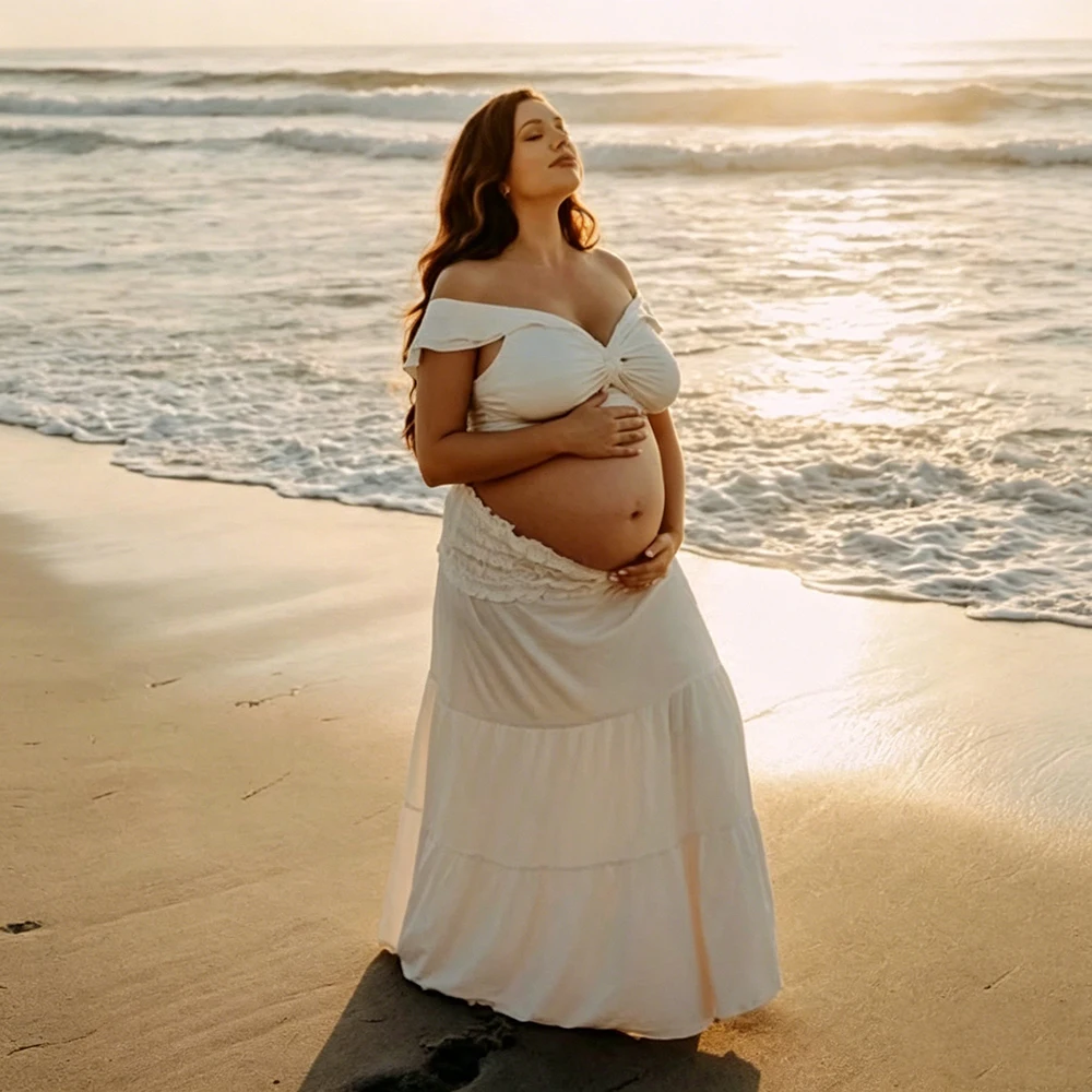 Conjunto maternidad fotos: top fruncido hombros descubiertos y falda - imagen 5