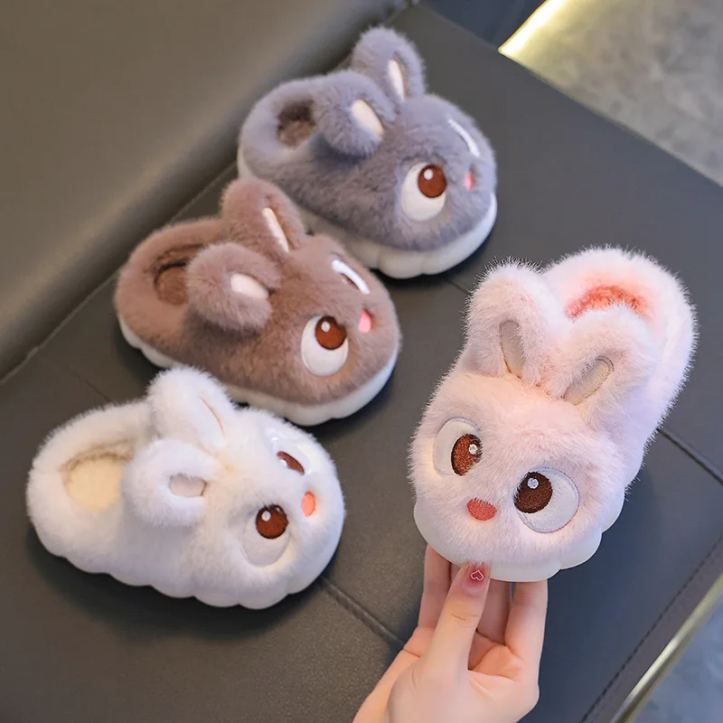 Zapatillas interiores antideslizantes cálidas con conejo para niños - imagen 2