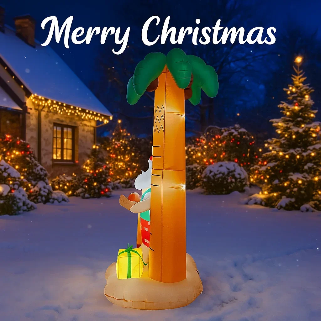 Decoración inflable navideña para exterior con Papá Noel y surf